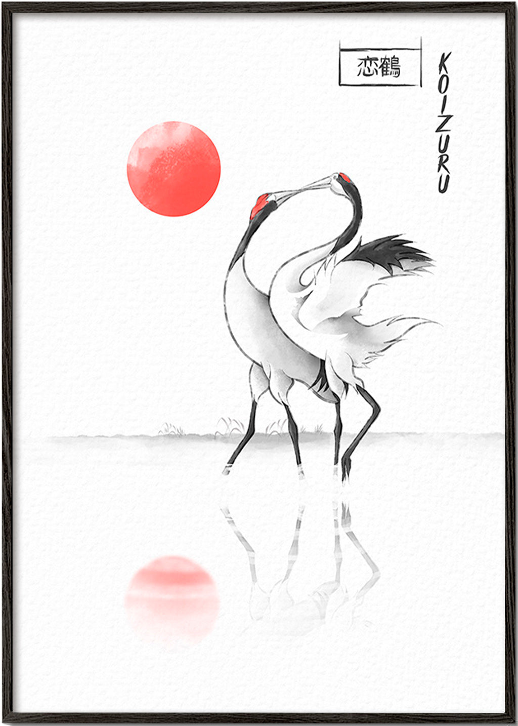 Cuadro grullas japonesas minimalistas – Black Frame