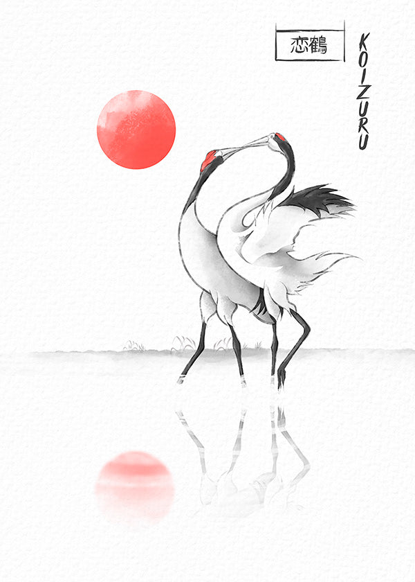 Cuadro grullas japonesas minimalistas