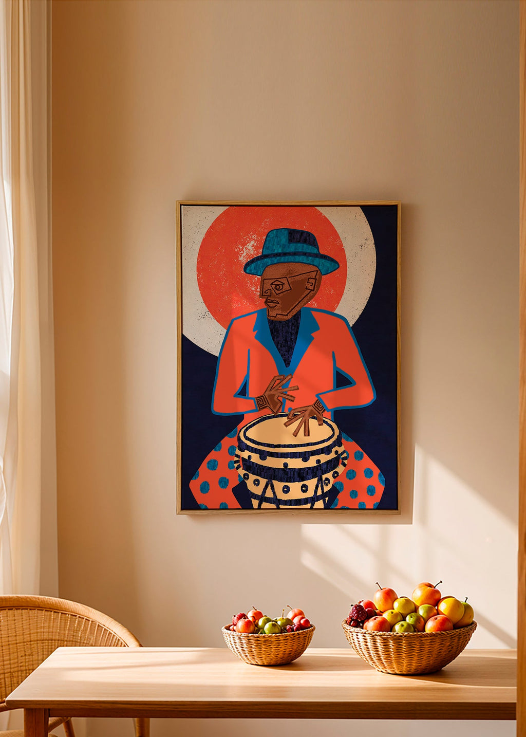 Ilustración músico con tambor en colores vivos – Canvas2