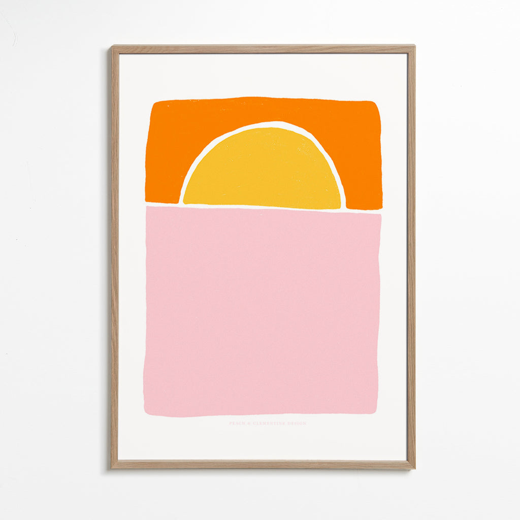 Cuadro abstracto semicírculo rosa y naranja – Oak Frame