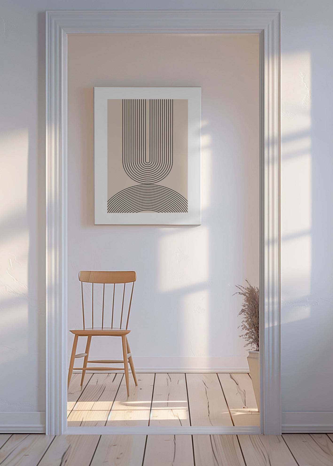 Cuadro minimalista de líneas arqueadas en beige – Canvas