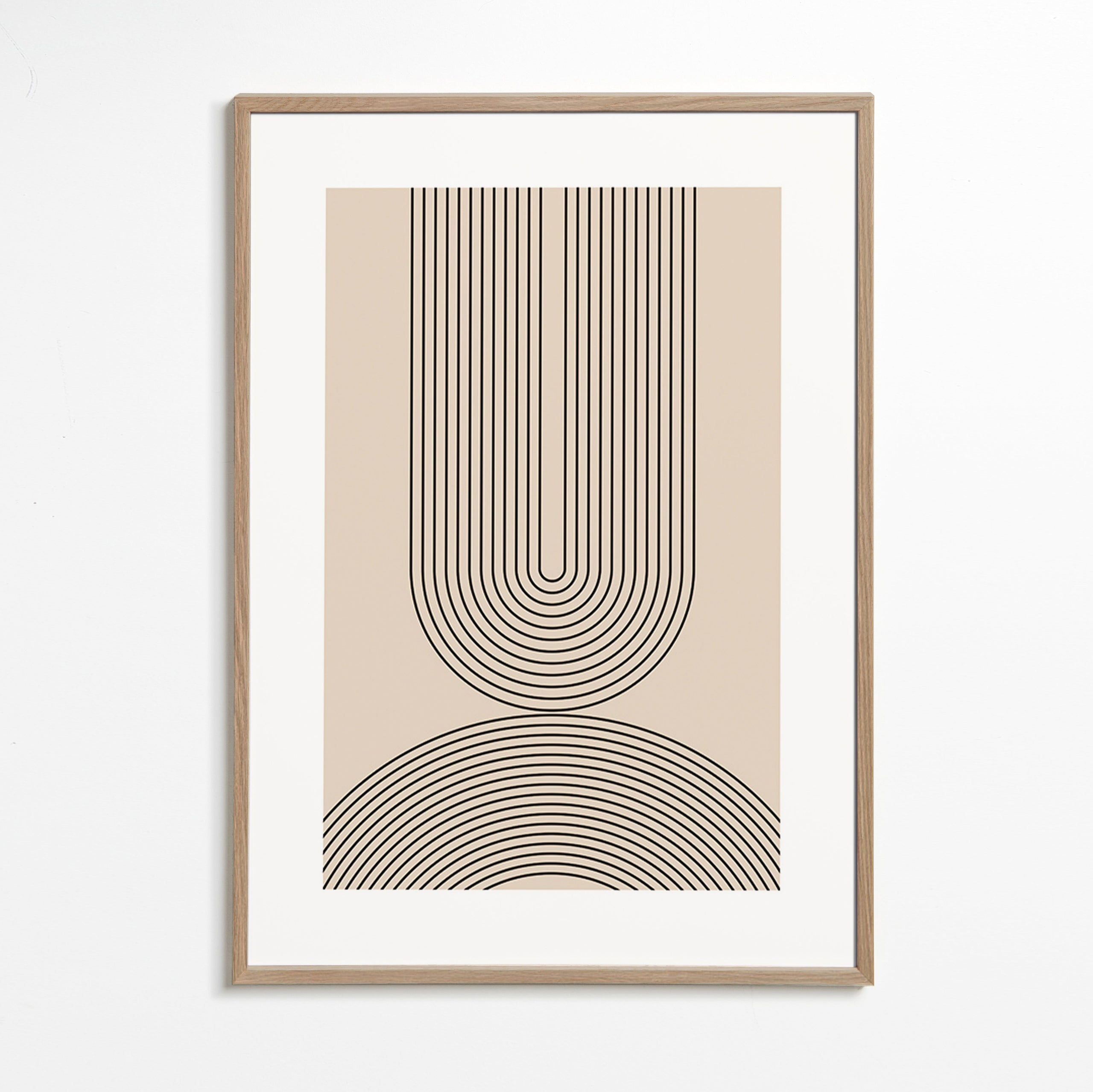 Cuadro minimalista de líneas arqueadas en beige – Oak Frame
