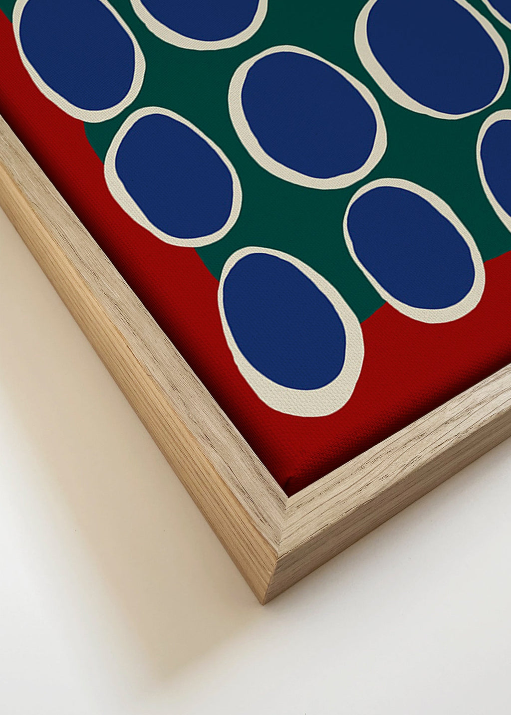 Cuadro geométrico con óvalos azules y bloque verde – Canvas detail