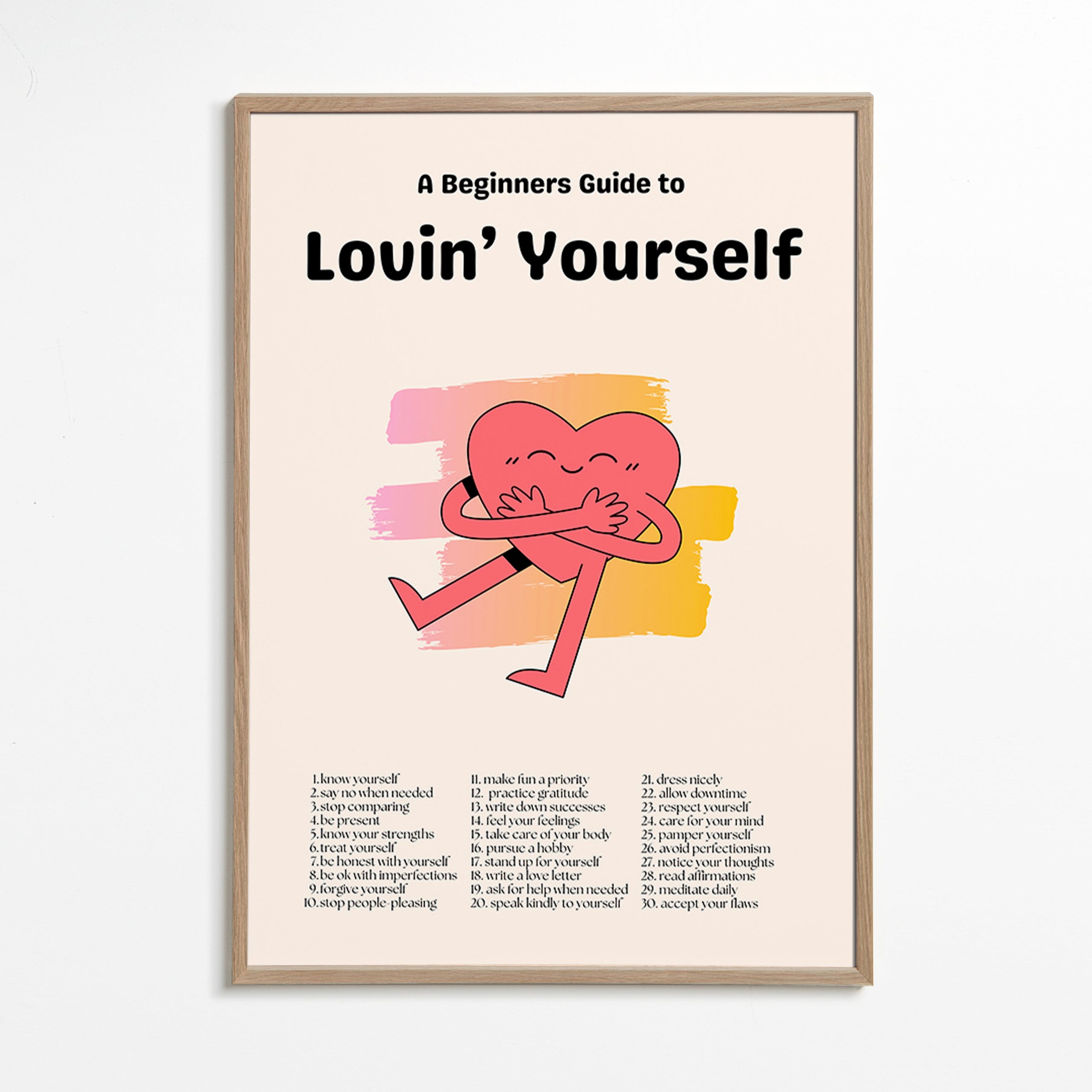 Ilustración: Corazón abrazándose con fondo pastel – Oak Frame