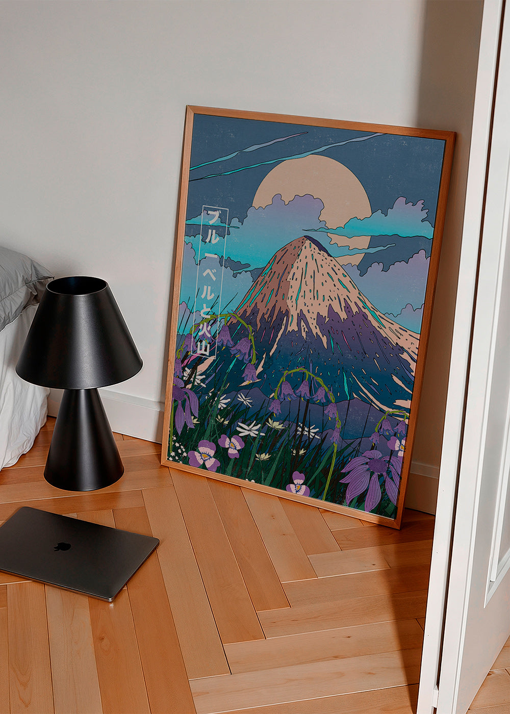 Cuadro de paisaje volcánico con campanillas – Product1