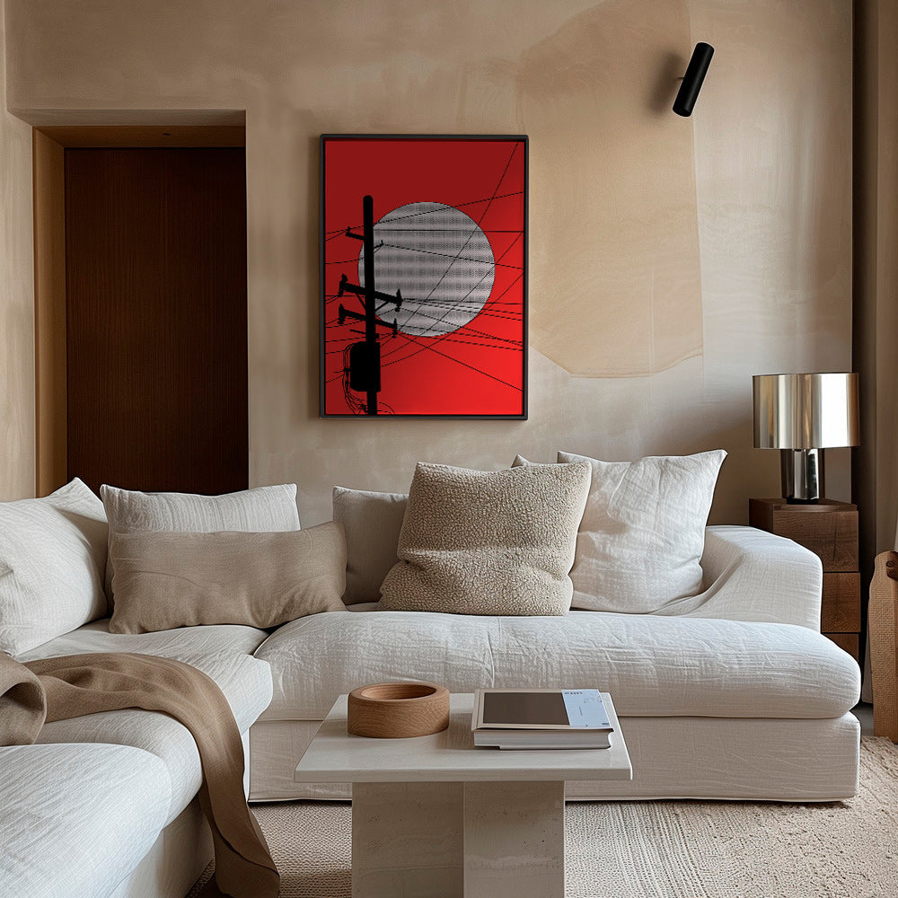 Ilustración minimalista de sol japonés y poste – Canvas2