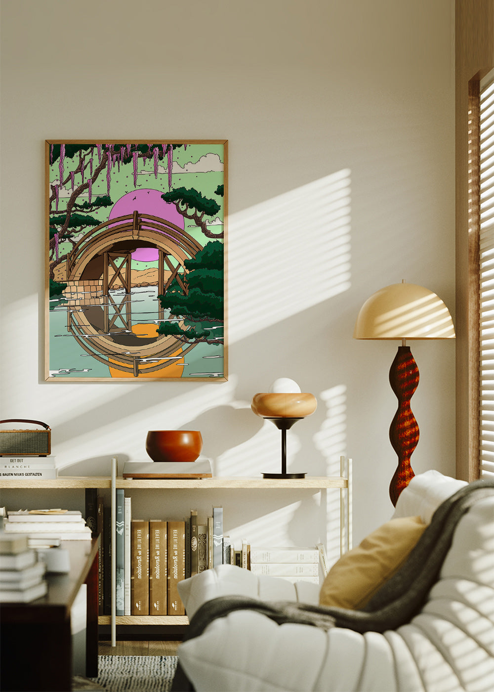 Cuadro de paisaje con puente arqueado y reflejo – Product2