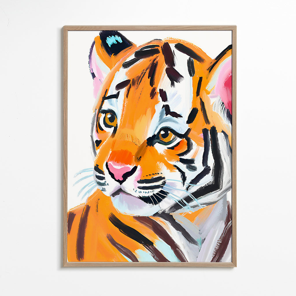 Cuadro tigre ilustrado en primer plano – Oak Frame