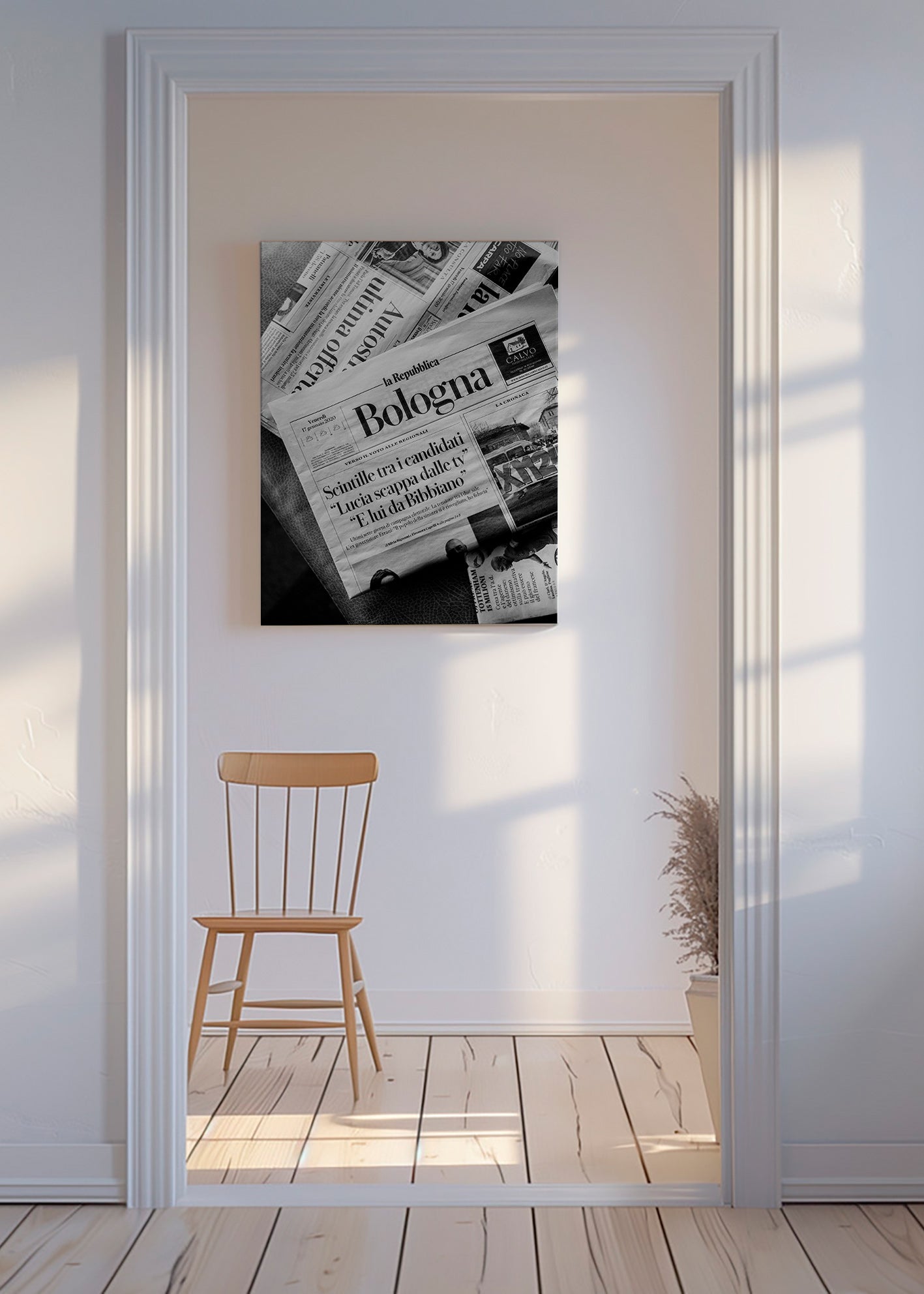 Cuadro de ciudades con portada de periódico en blanco y negro – Canvas