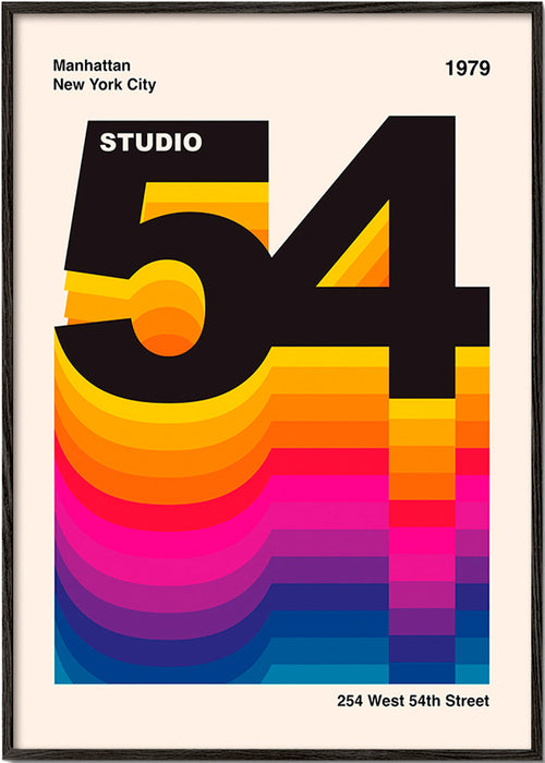 Cuadro vintage Studio 54 con ondas de color – Black Frame