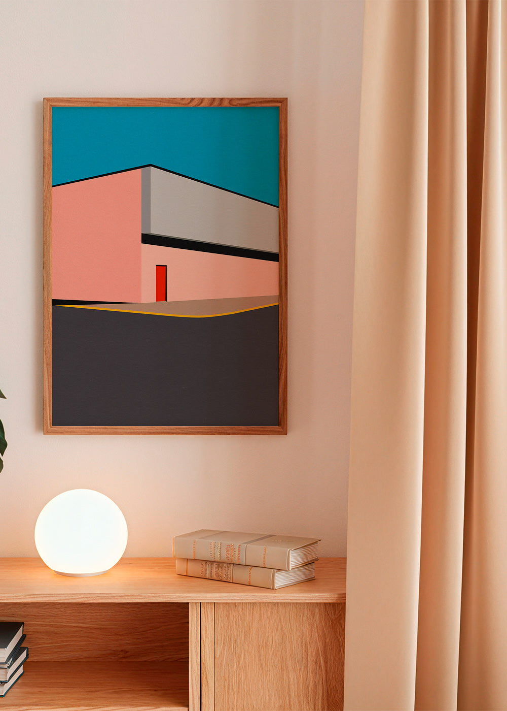 Ilustración minimal de fachada con puerta roja – Product1