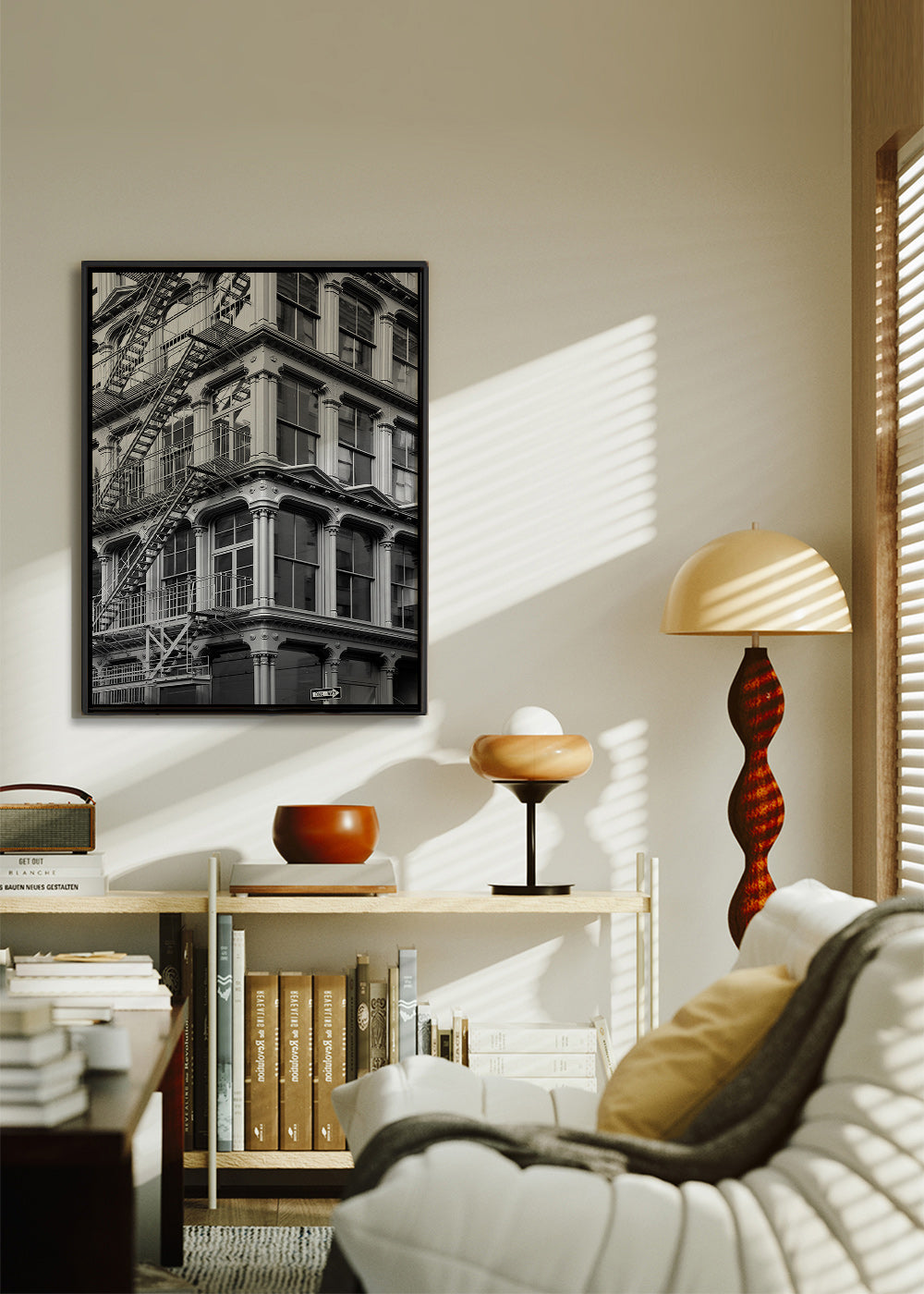 Fotografía arquitectónica en blanco y negro con escalera de incendios – Canvas1