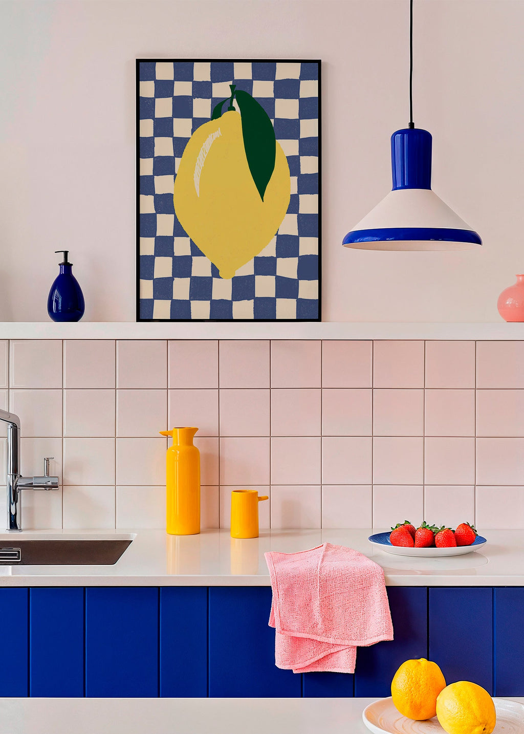 Cuadro de cocina con limón ilustrado y fondo ajedrezado – Product3