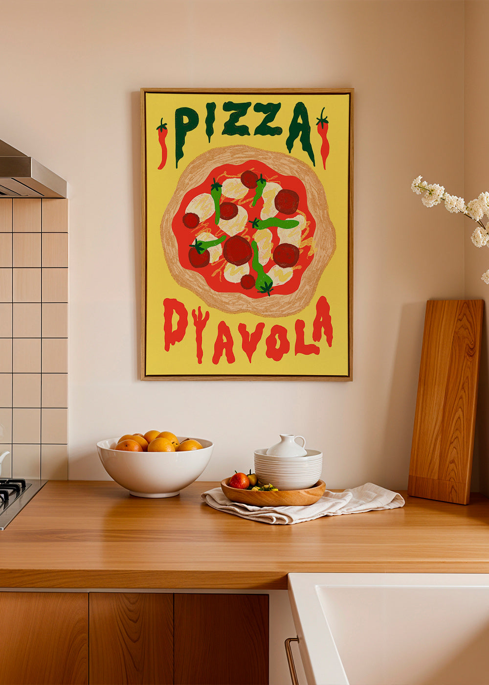 Cuadro de cocina con pizza Diavola ilustrada – Canvas2