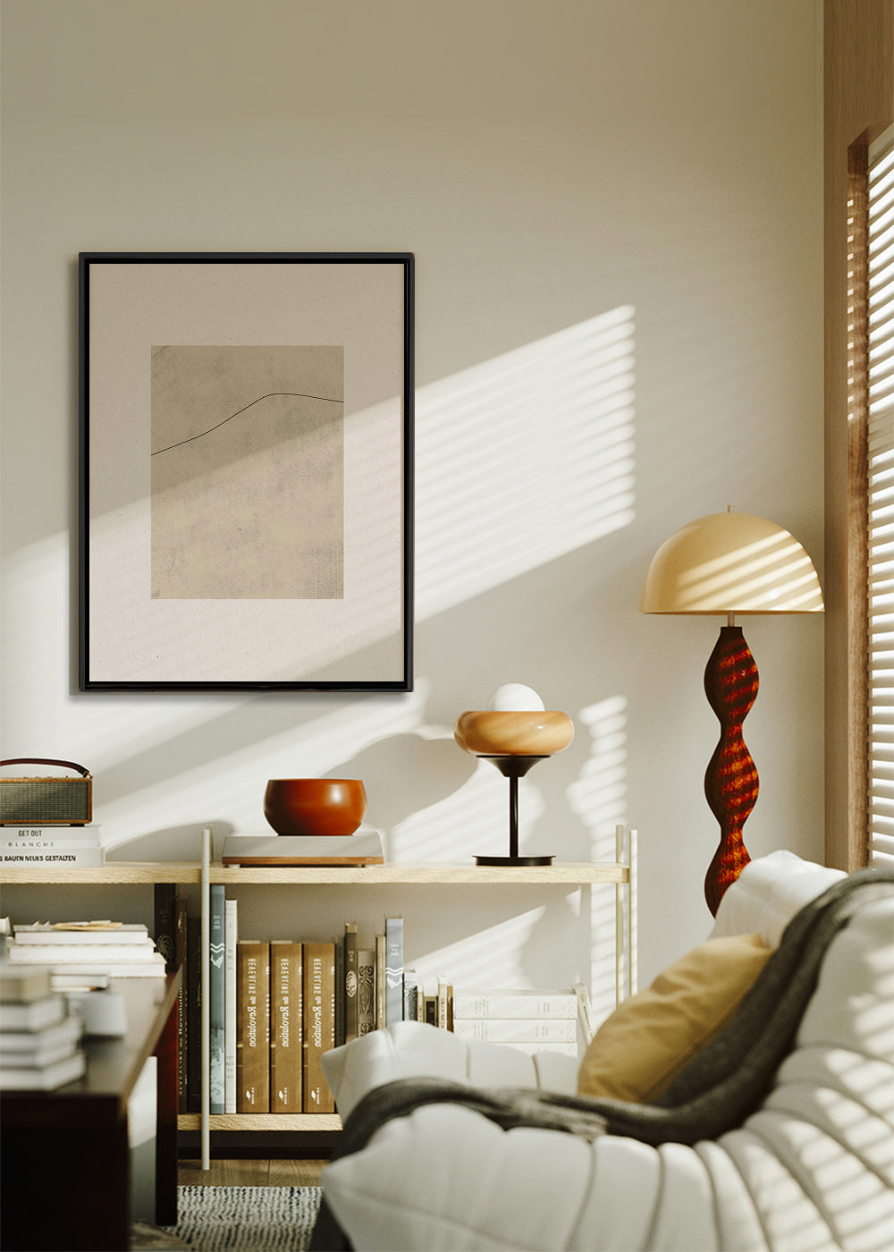 Cuadro minimalista con línea curva sobre beige – Canvas2