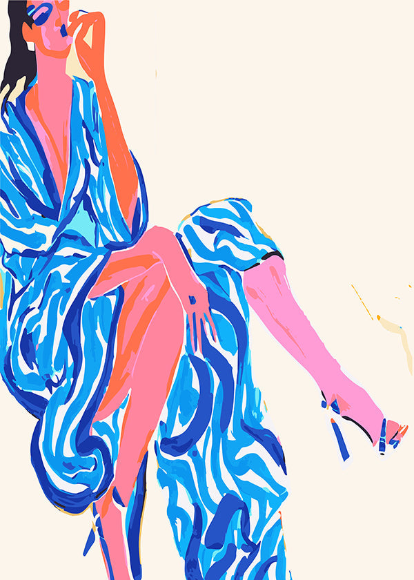 Ilustración de mujer con bata estampada