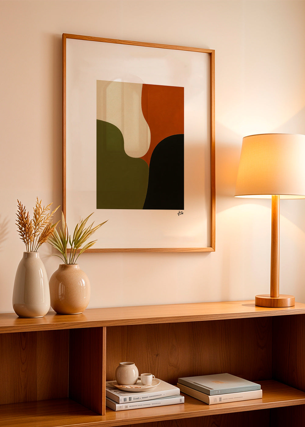 Cuadro minimalista con formas orgánicas oliva – Product1