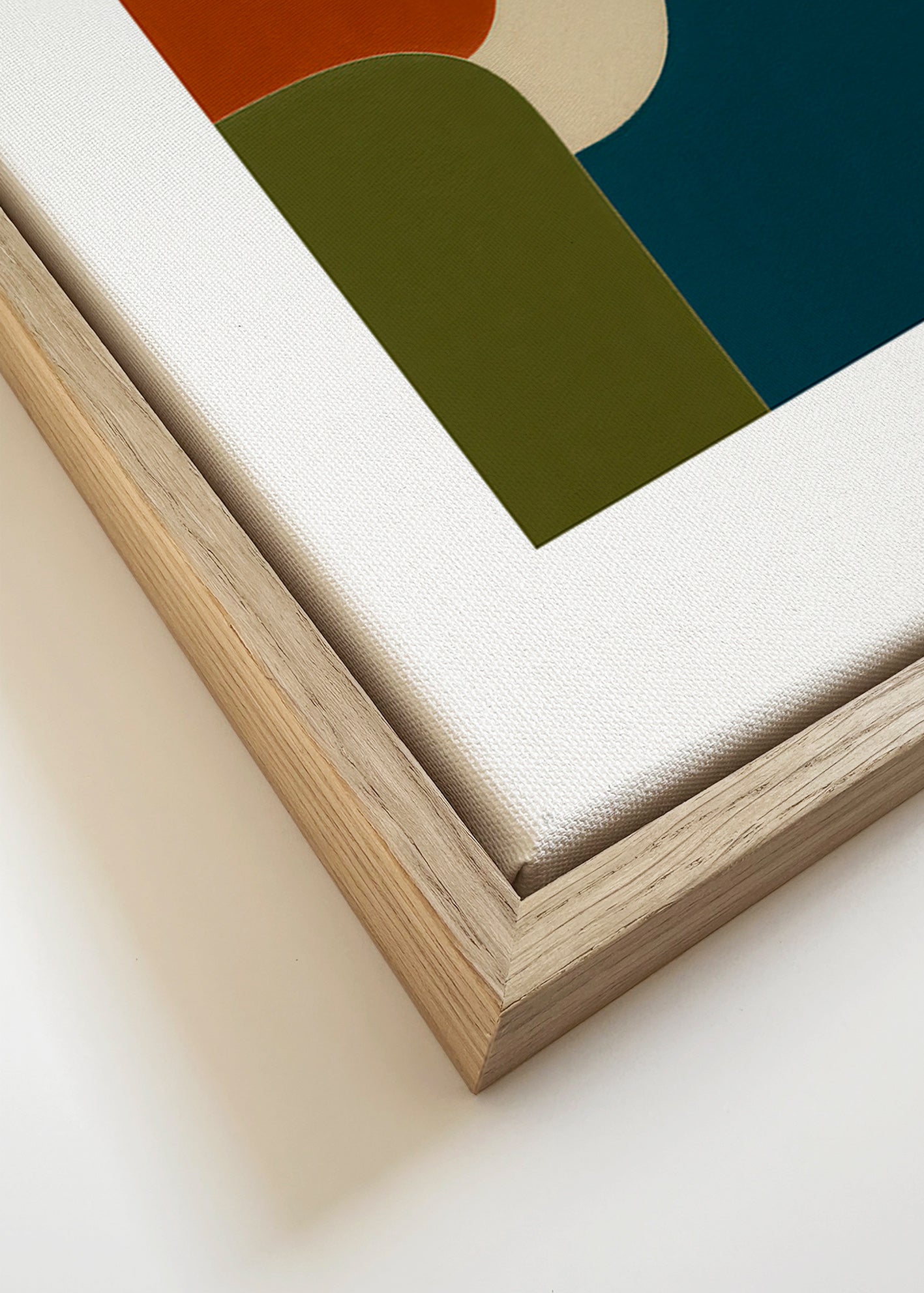 Cuadro geométrico con curvas y bloques de color – Canvas detail