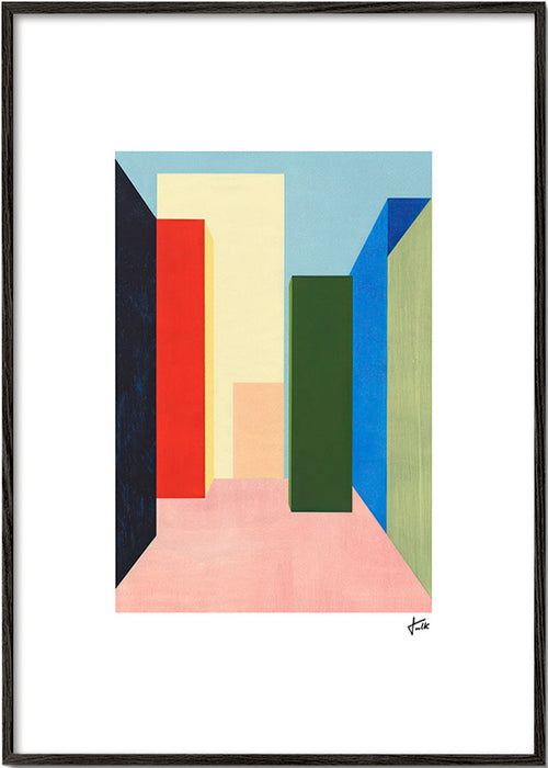 Cuadro geométrico con pasillo en perspectiva – Black Frame