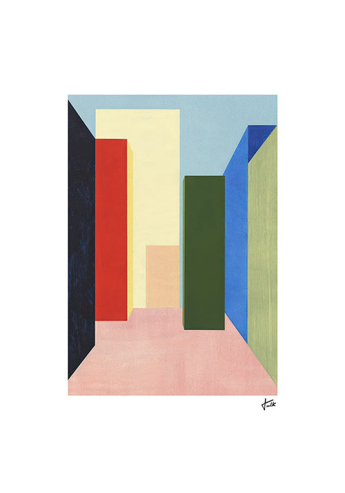 Cuadro geométrico con pasillo en perspectiva