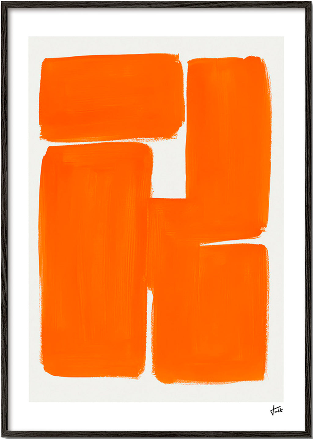 Cuadro geométrico con bloques naranjas – Black Frame