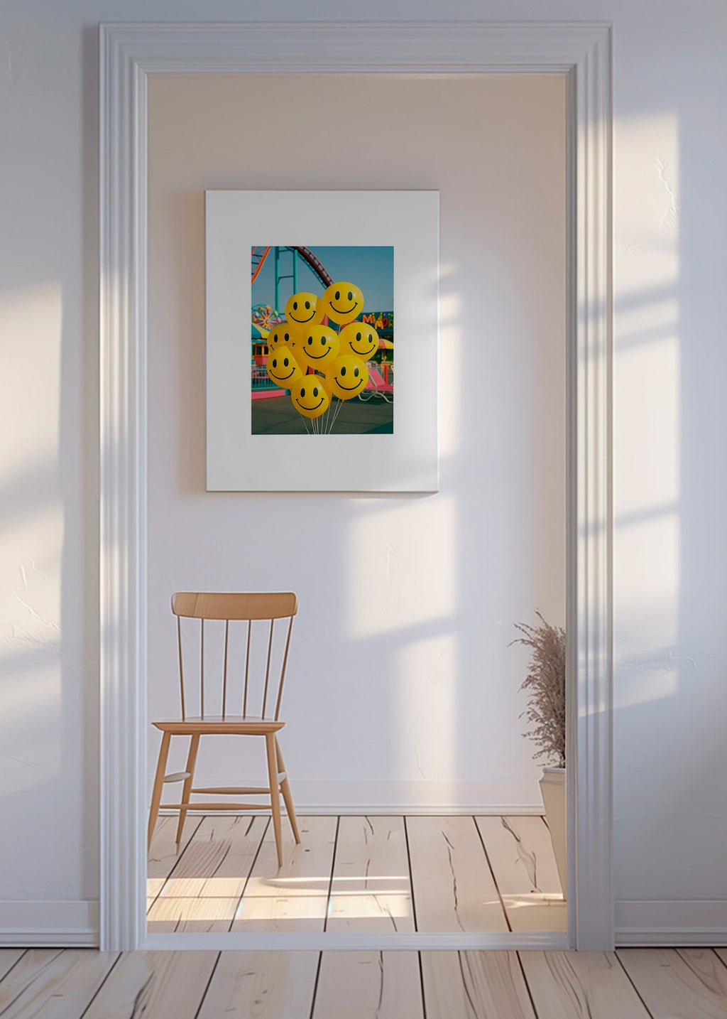 Fotografía de globos sonrientes en feria – Canvas