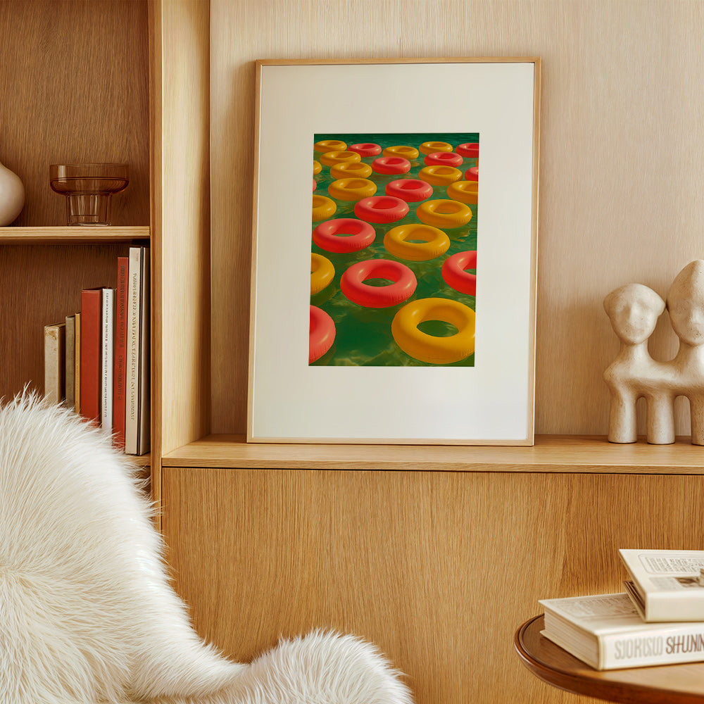 Cuadro geométrico con anillos flotantes rojos y amarillos – Product3