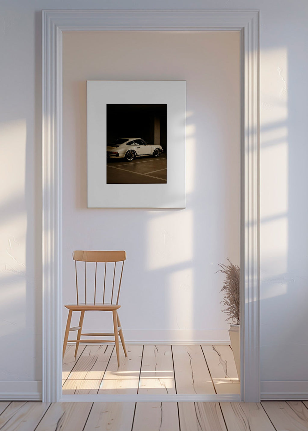 Fotografía de coche clásico en garaje nocturno – Canvas