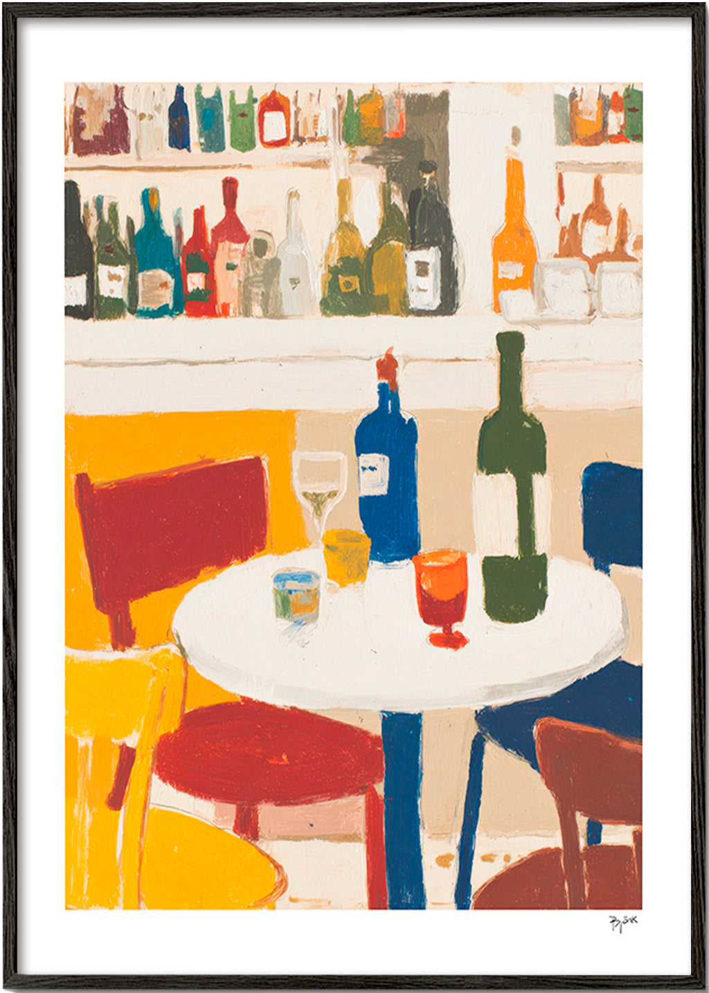 Cuadro de cocina con bistró y botellas – Black Frame