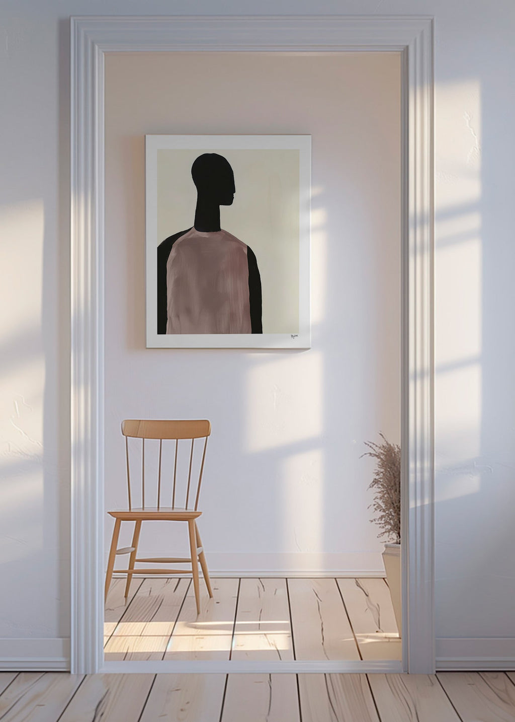 Cuadro abstracto con silueta minimalista y torso rosado – Canvas