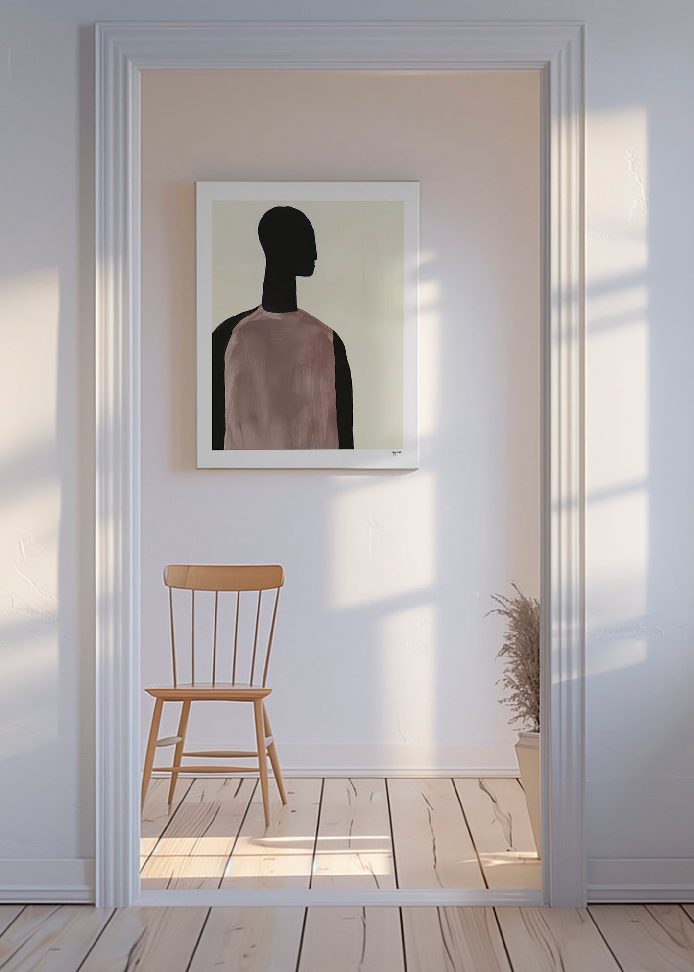 Cuadro abstracto con silueta minimalista y torso rosado – Canvas