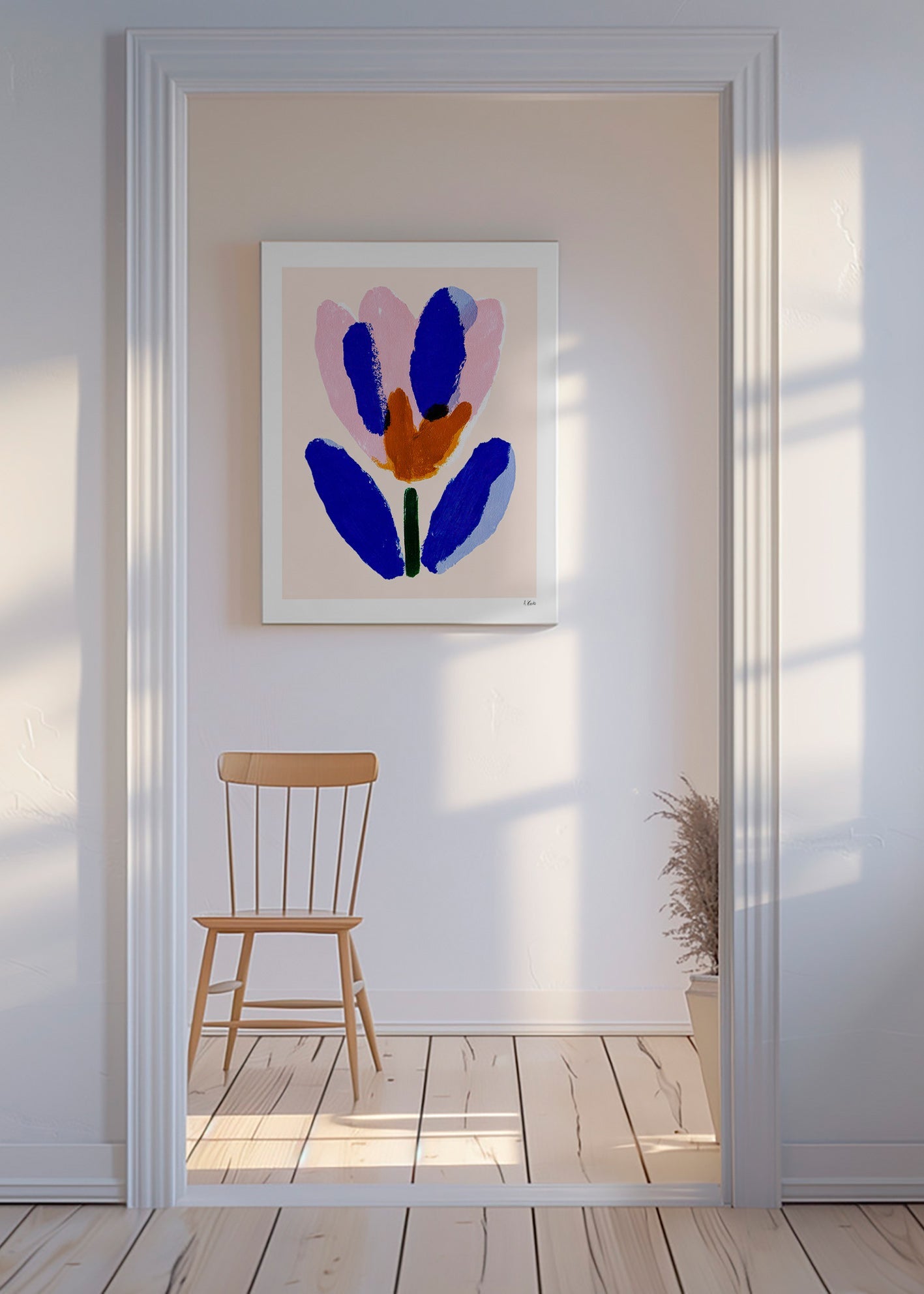 Lámina botánica flor pictórica azul y rosa – Canvas