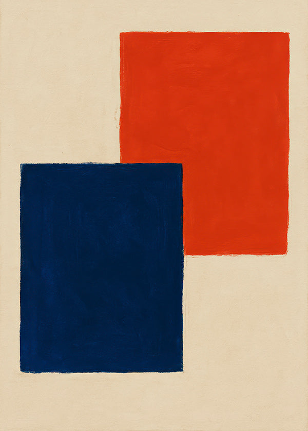 Cuadro abstracto: rectángulos superpuestos en rojo y azul