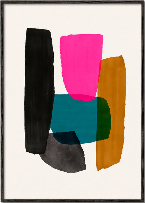 Cuadro abstracto magenta con gestos orgánicos – Black Frame