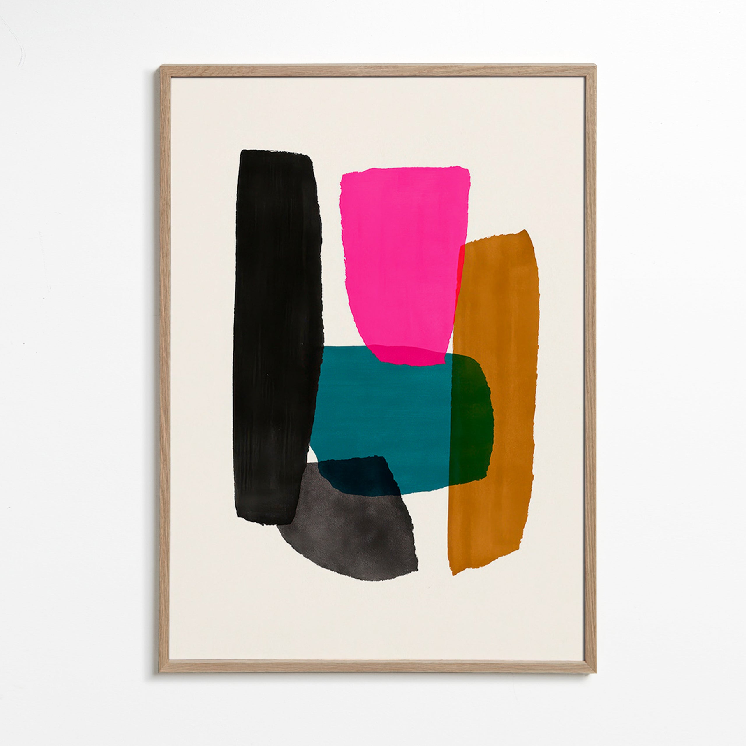 Cuadro abstracto magenta con gestos orgánicos – Oak Frame