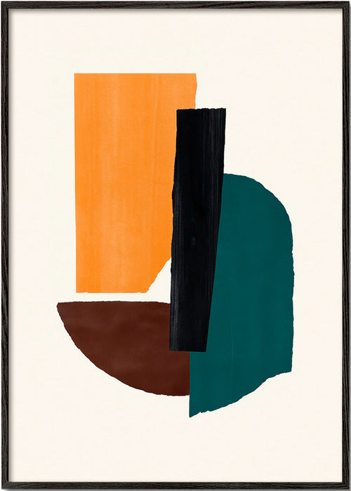 Cuadro abstracto con formas ochre y verde – Black Frame