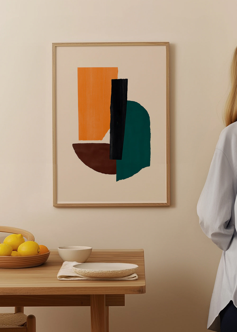 Cuadro abstracto con formas ochre y verde – Product1