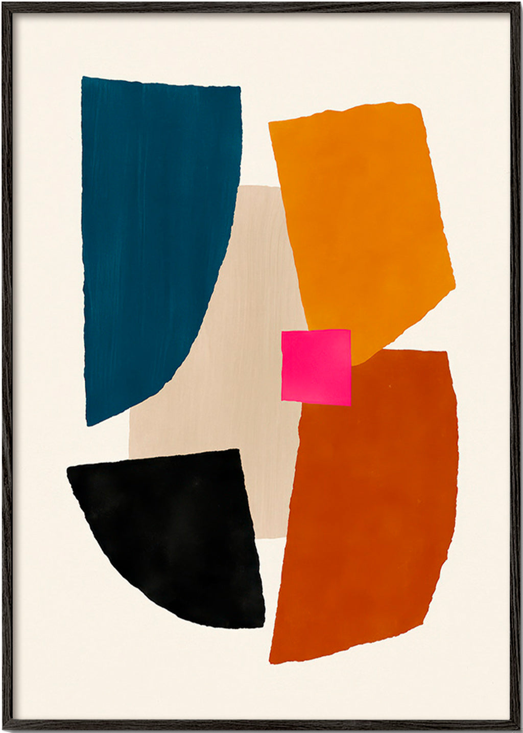 Cuadro abstracto manchas de color rosa y azul – Black Frame