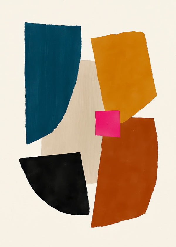 Cuadro abstracto manchas de color rosa y azul