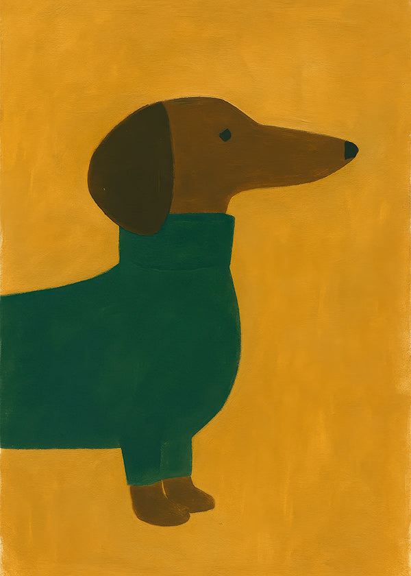 Cuadro perro salchicha en mostaza