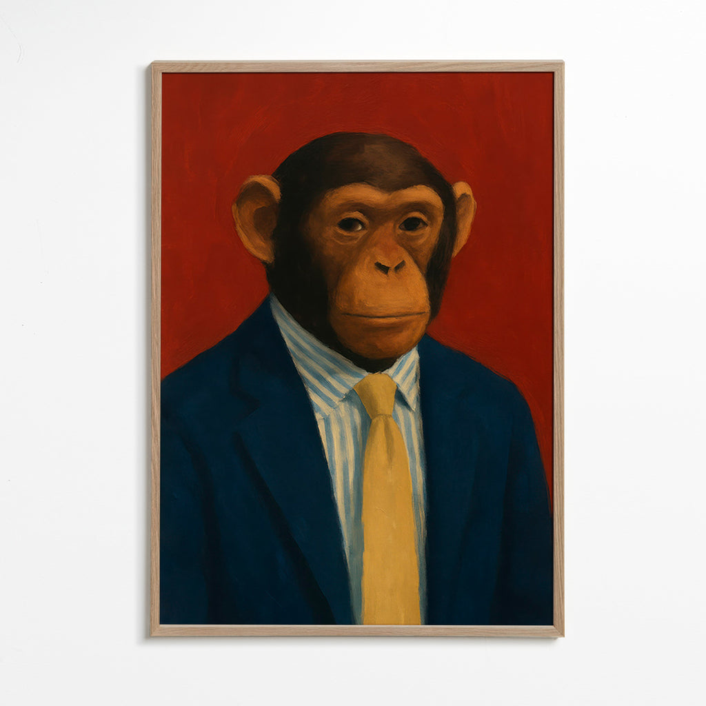 Cuadro chimpancé con traje y corbata – Oak Frame