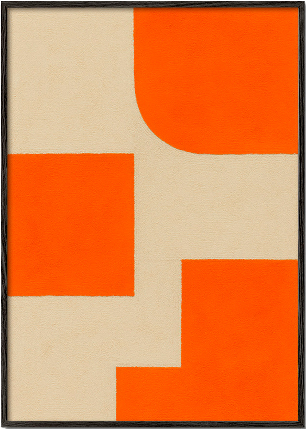 Cuadro geométrico en naranja y beige con bloques modulares – Black Frame