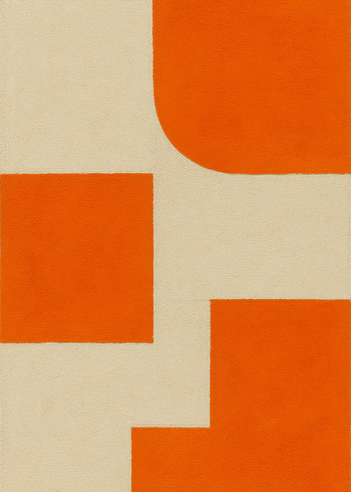 Cuadro geométrico en naranja y beige con bloques modulares