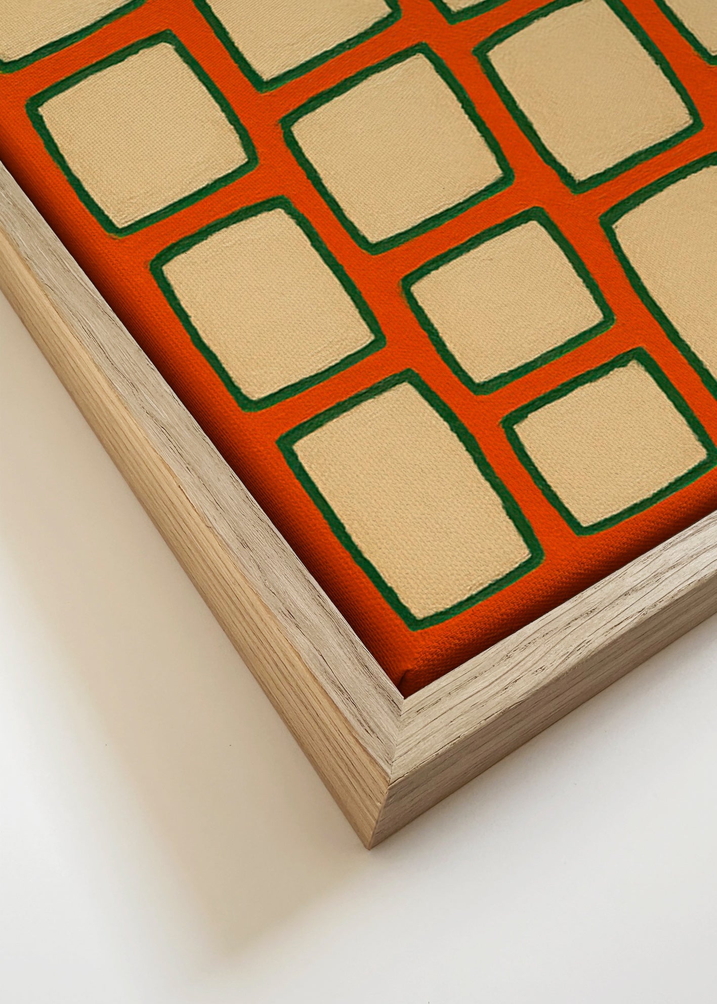 Cuadro geométrico en cuadrícula terracota – Canvas detail