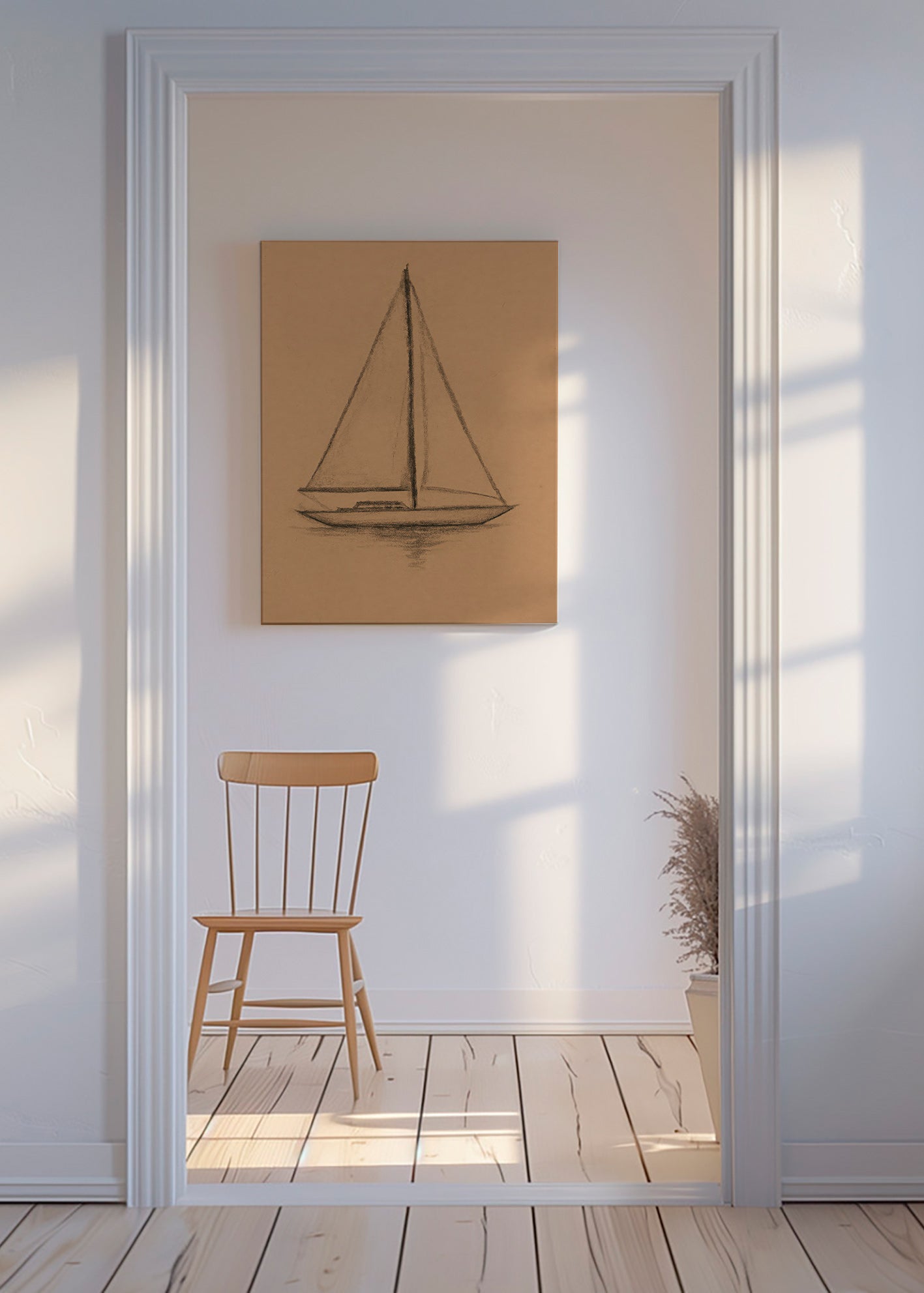 Cuadro en blanco y negro: velero en carboncillo – Canvas