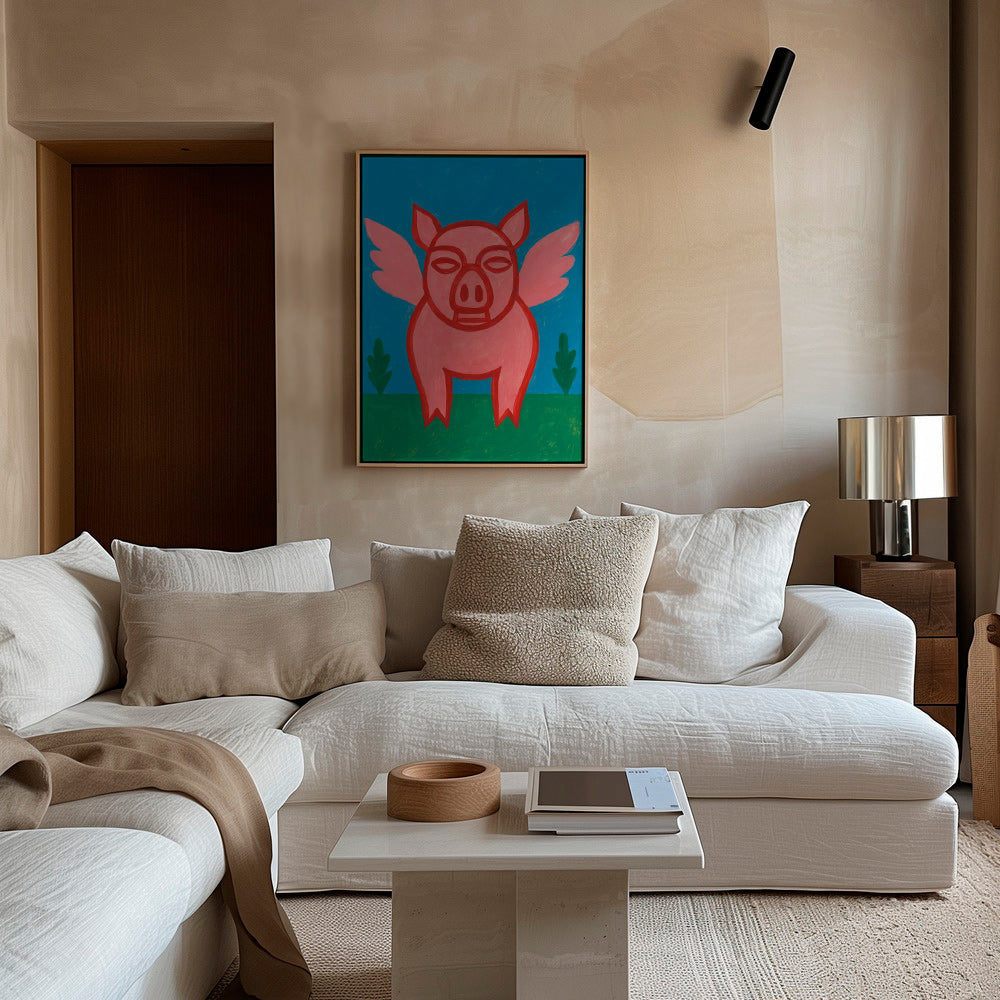 Cuadro cerdito alado en colores planos – Canvas1