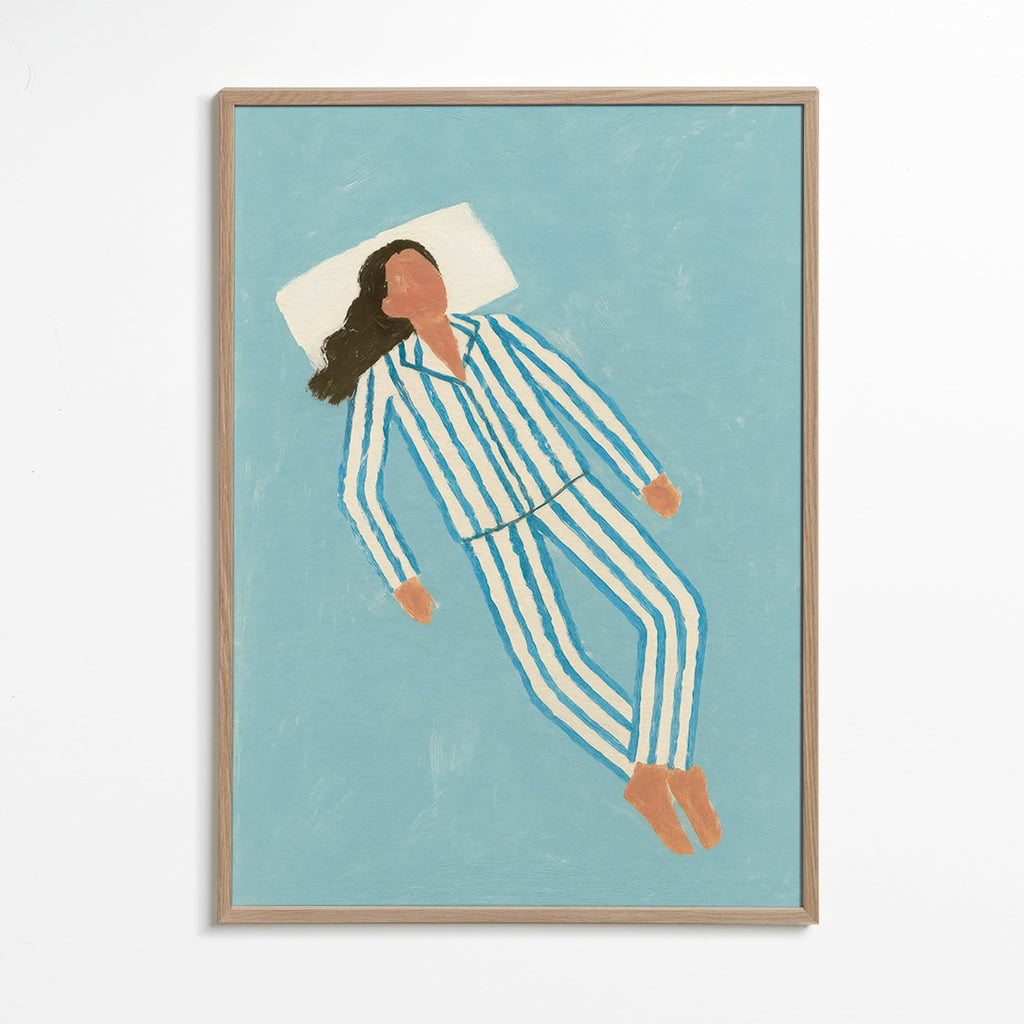Ilustración mujer en pijama a rayas – Oak Frame