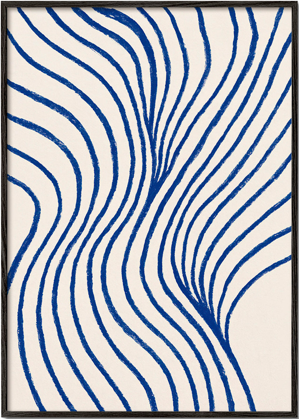 Cuadro abstracto de ondas azules – Black Frame