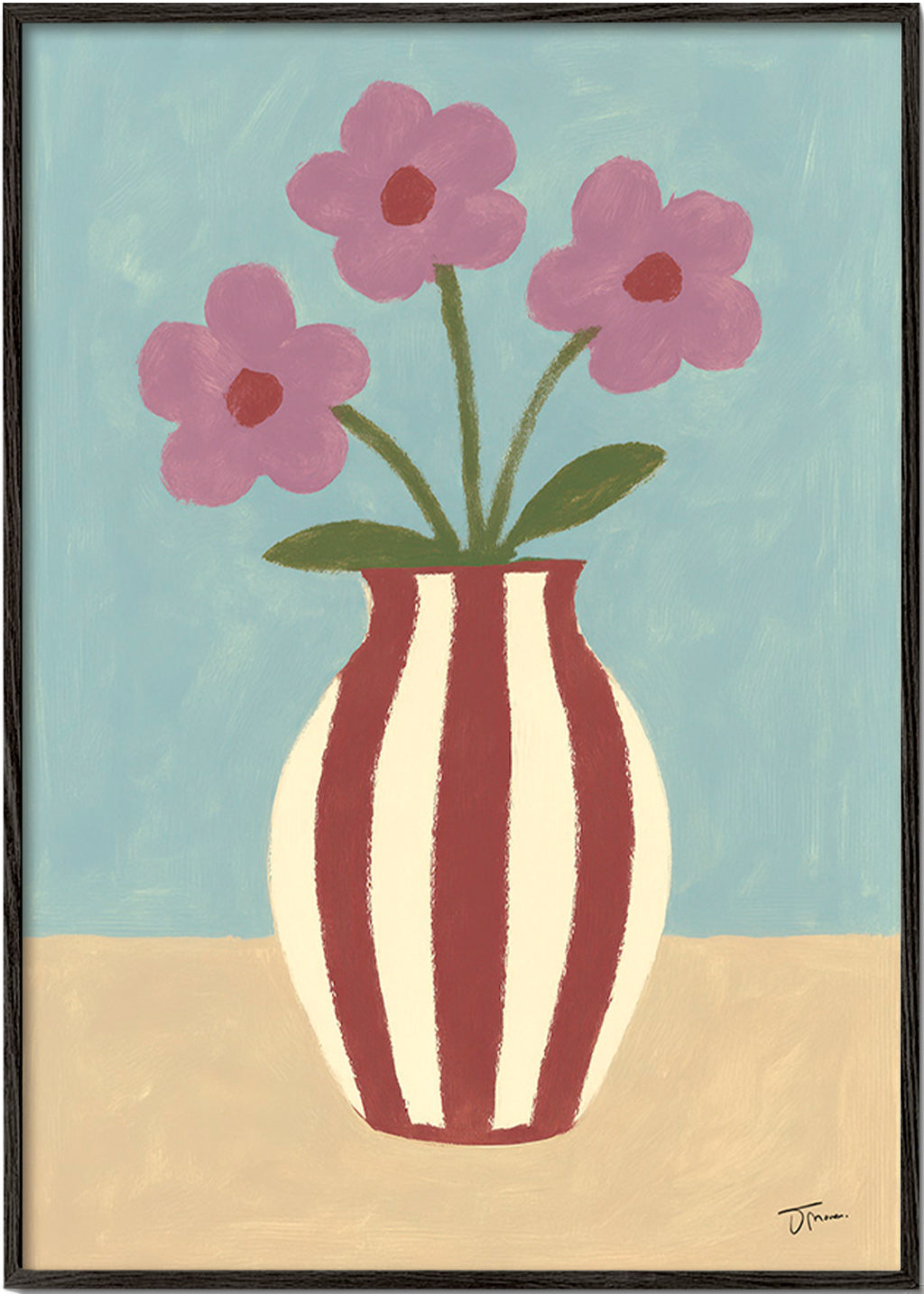 Lámina botánica de jarrón y flores – Black Frame