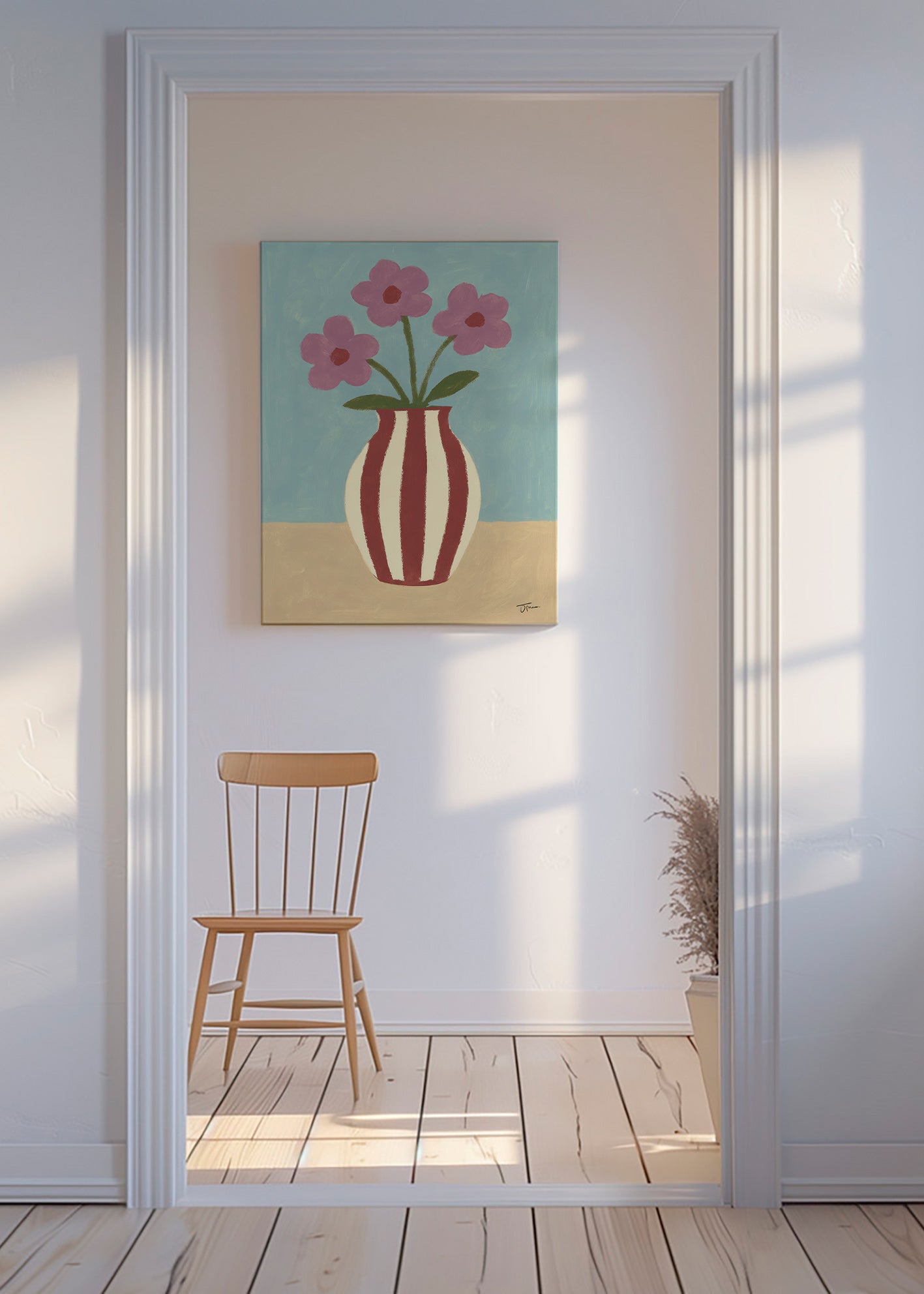 Lámina botánica de jarrón y flores – Canvas